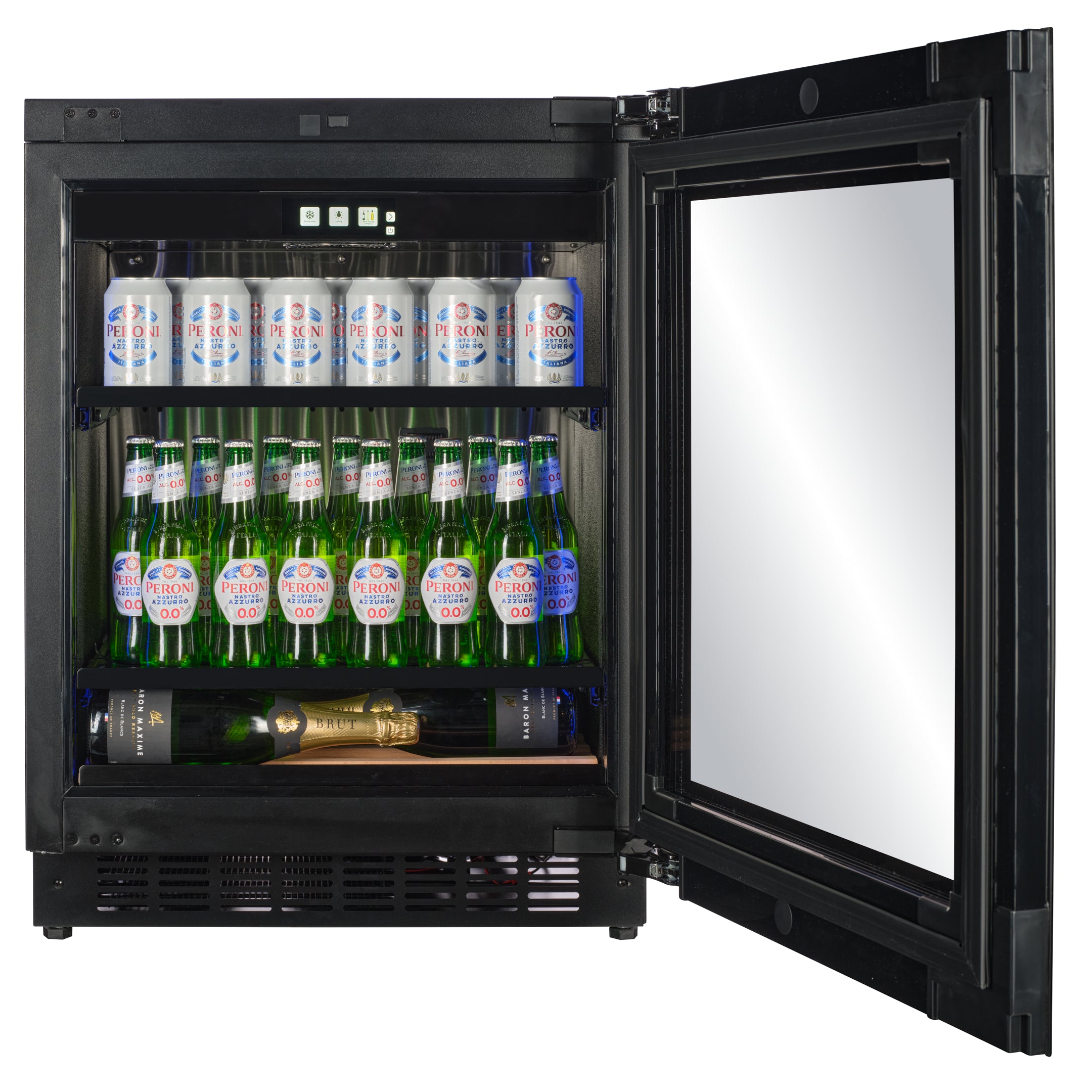 BV30B-TO - 450mm Depth - Push 2 Open Beverage Fridge - 77L - Black Glass