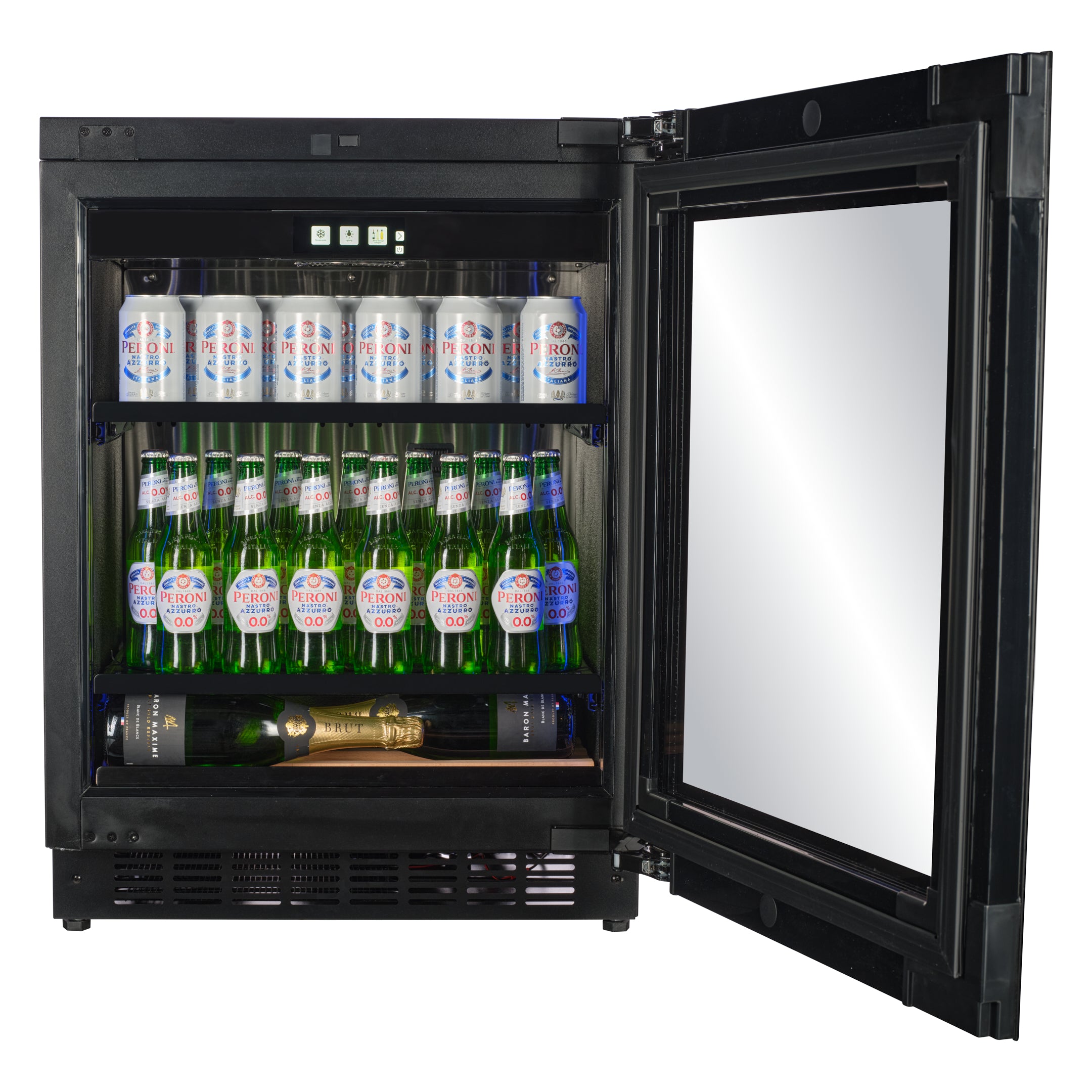 BV30B-TO - 450mm Depth - Push 2 Open Beverage Fridge - 77L - Black Glass