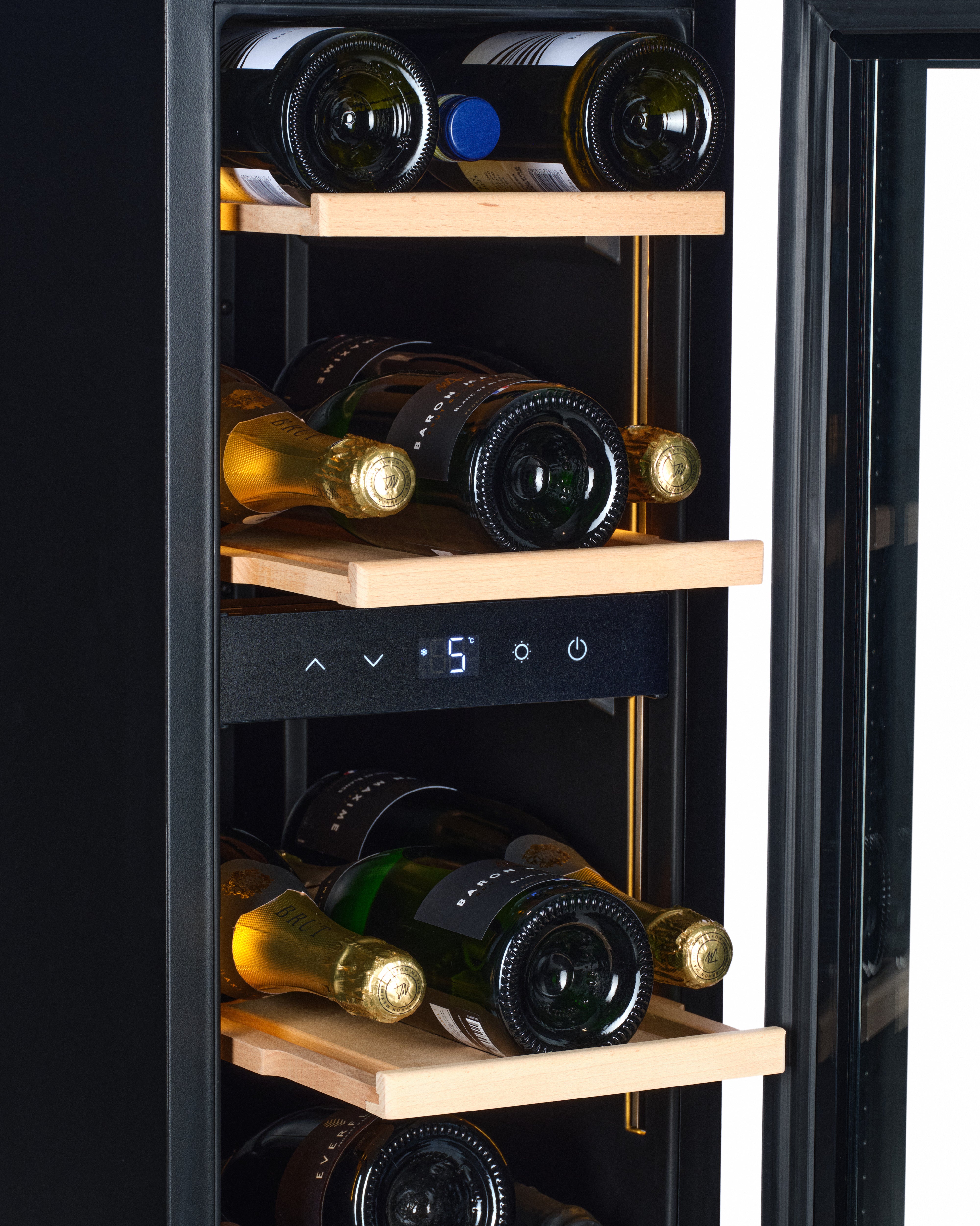 W34B-TO - Push 2 Open Wijnkoelkast - 36 Flessen - Zwart Glas
