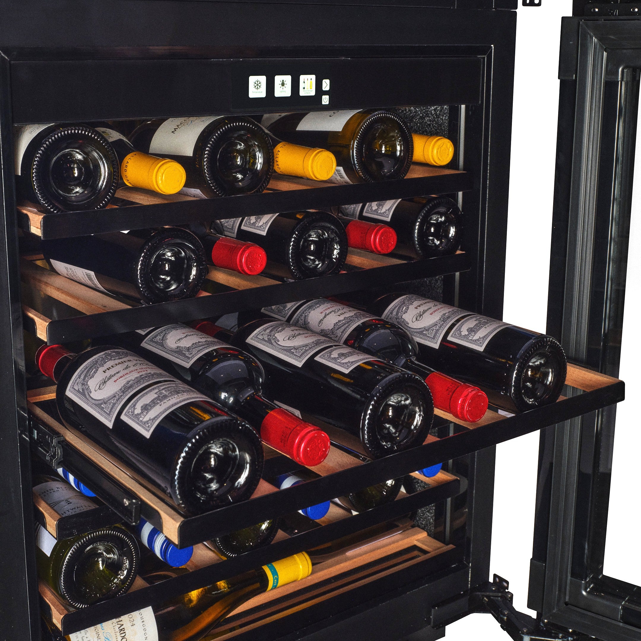W30B-TO - 450mm Deep - Push2Open Wine Fridge - 33 Bottle - Black Glass