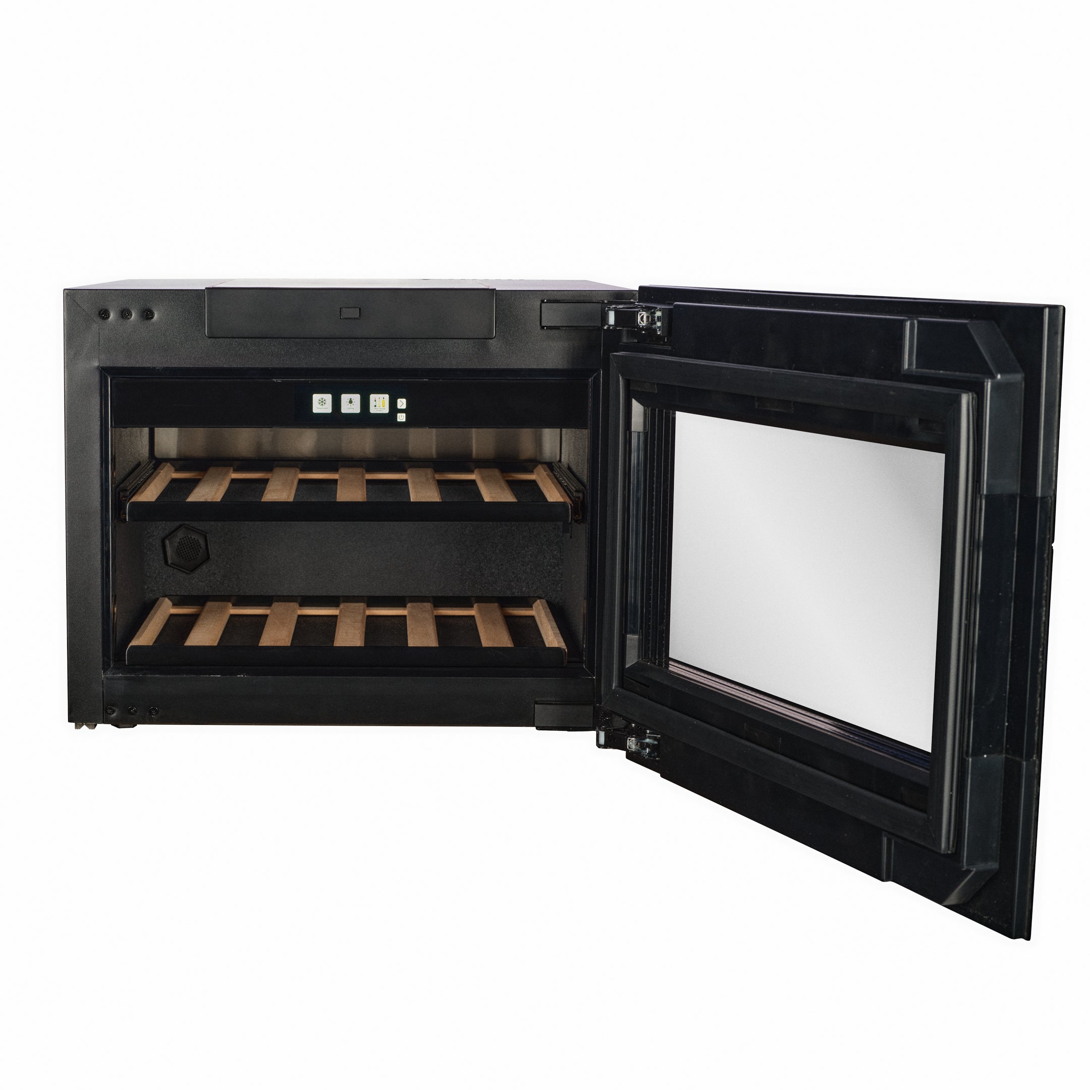 WI-17B-TO - Push To Open Integrated Wine Fridge - 17 Bottle - Black Glass