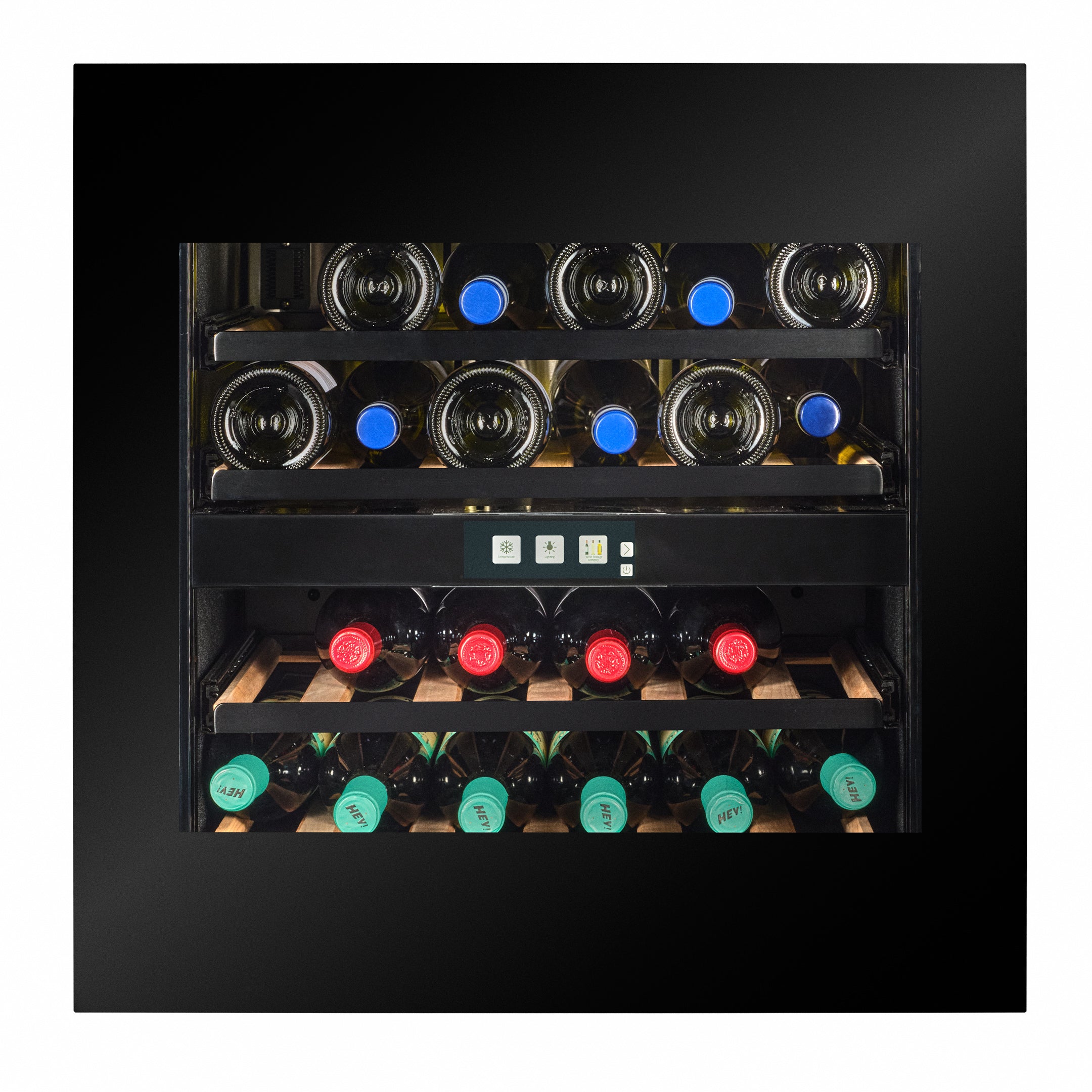 WI-24B-TO - Single Oven Size - Push To Open Wine Fridge - 24 Bottle - Black Glass
