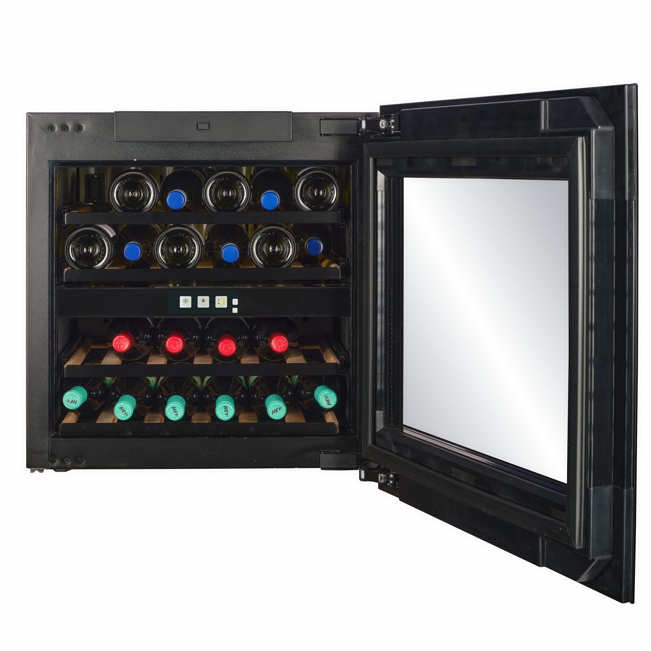 WI-24B-TO - Single Oven Size - Push To Open Wine Fridge - 24 Bottle - Black Glass