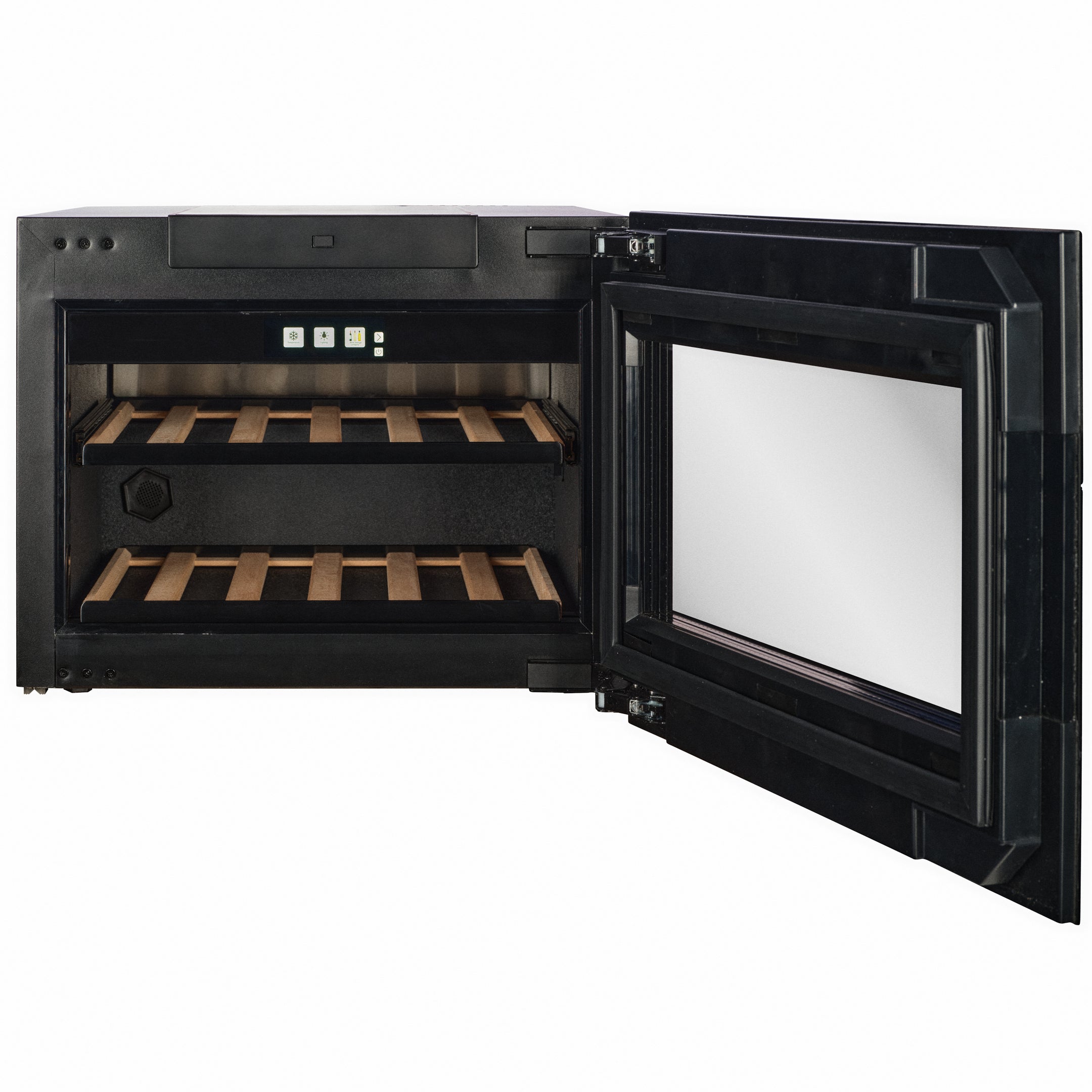 WI-17B-TO - Push To Open Integrated Wine Fridge - 17 Bottle - Black Glass