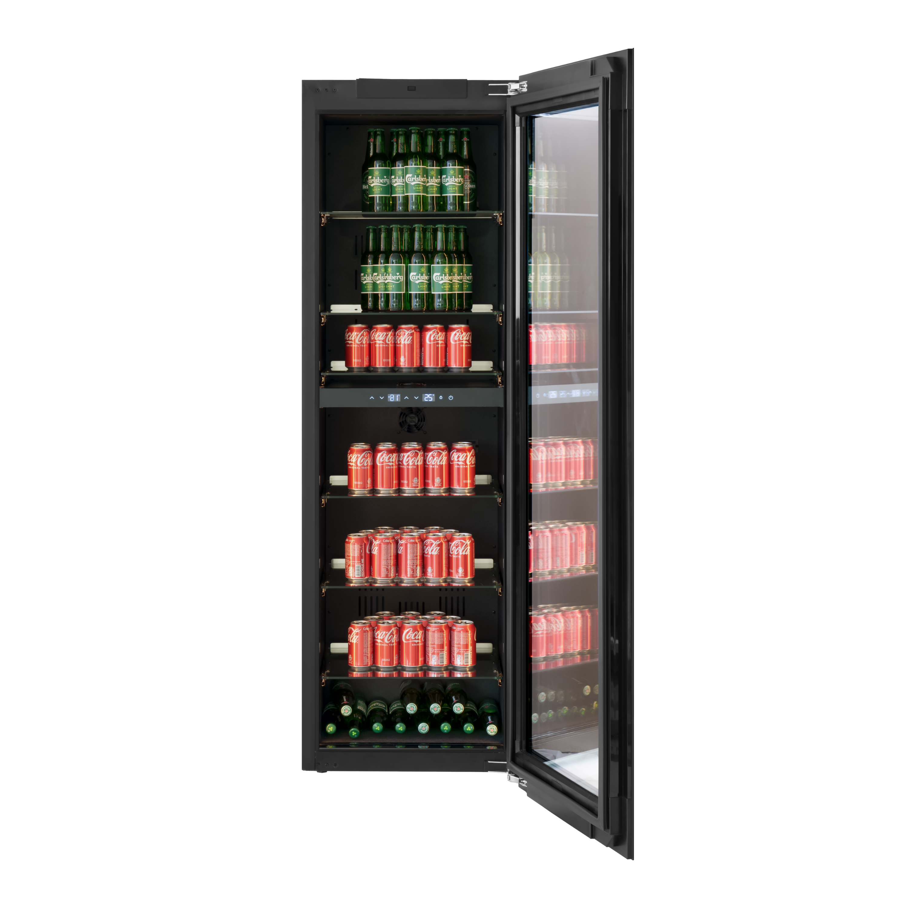 BV96B-TO - Push 2 Open Integrated Beverage Fridge - 255L - Black Glass